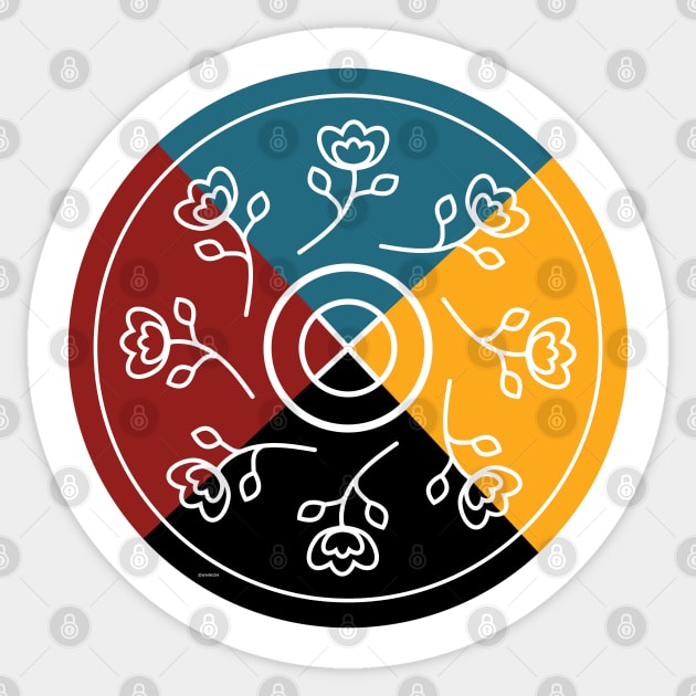 Mashkiki Ditibinigan Medicine Wheel with Flowers WAWEZHI CANADA Sticker by WAWEZHI